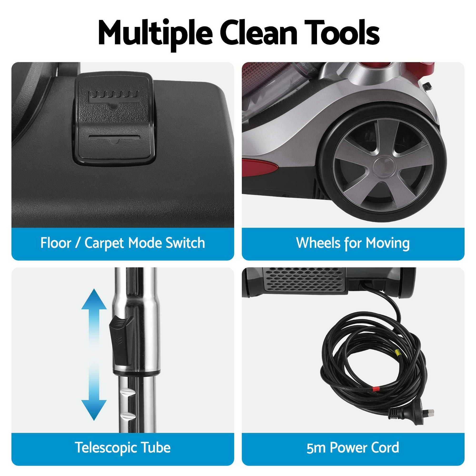 Devanti Vacuum Cleaner Bagless Canister 2000W 25kPa Powerful Suction 4L