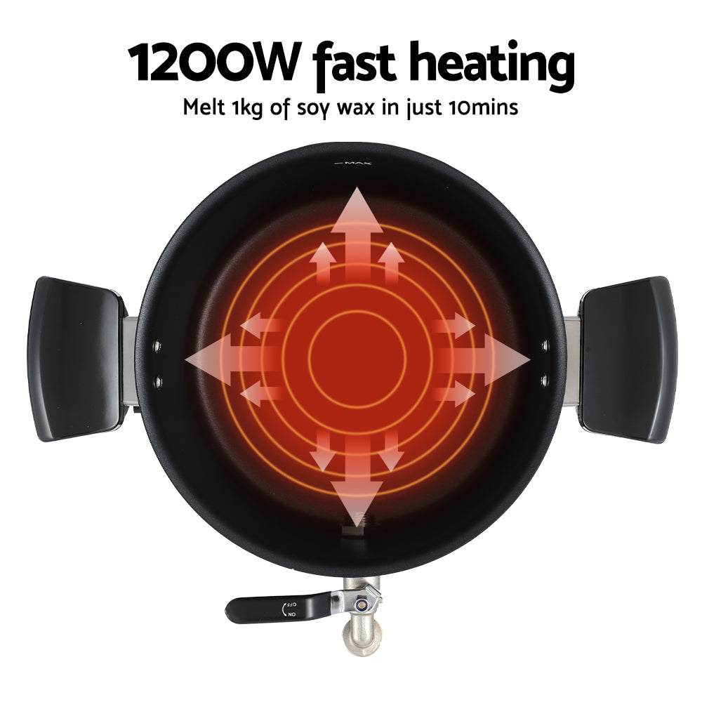 Candle Accessories: Devanti 5L Wax Melter Candle Making 1200W Melting Pot Furnace Quick Pour Spout Soy Soap