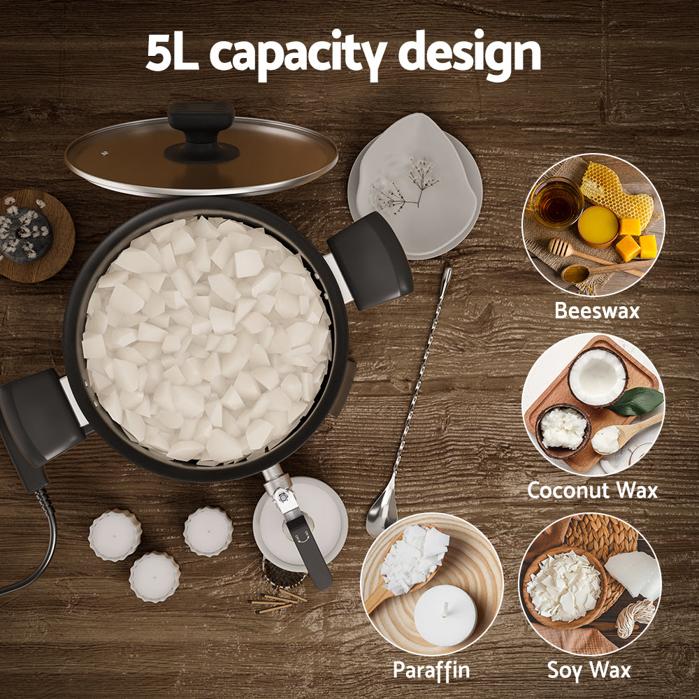 Candle Accessories: Devanti 5L Wax Melter Candle Making 1200W Melting Pot Furnace Quick Pour Spout Soy Soap