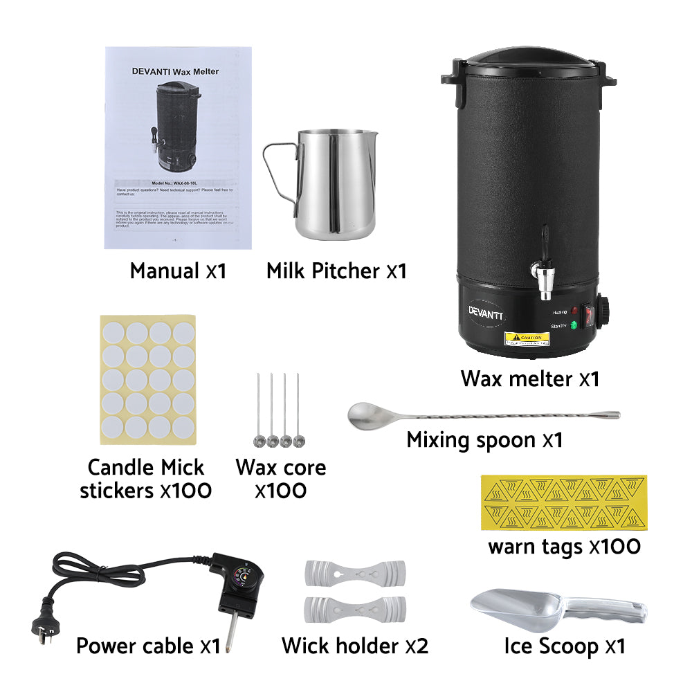 Candle Accessories: Devanti 10L Wax Melter Candle Making 1520W Melting Pot Furnace Pour Spout Soap