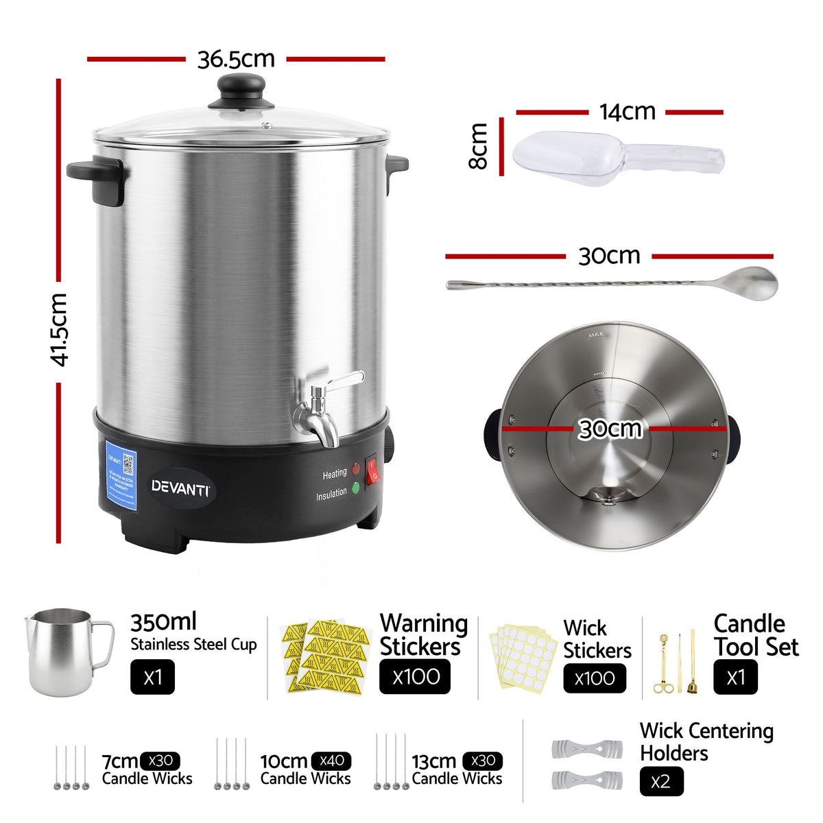 Devanti 16L Wax Melter Candle Making 1500W Melting Pot Furnace