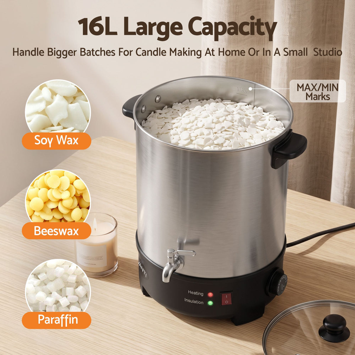 Devanti 16L Wax Melter Candle Making 1500W Melting Pot Furnace