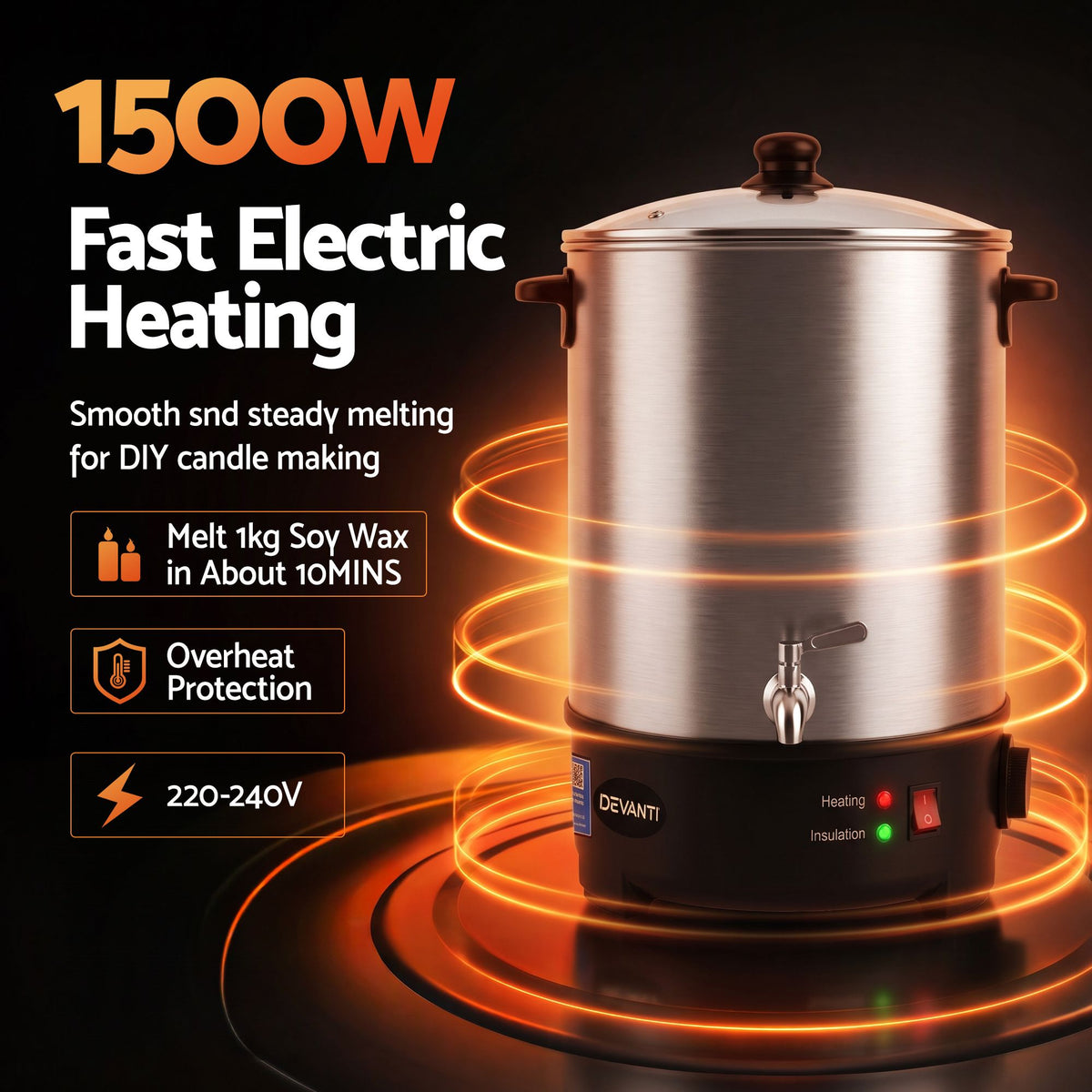 Devanti 16L Wax Melter Candle Making 1500W Melting Pot Furnace