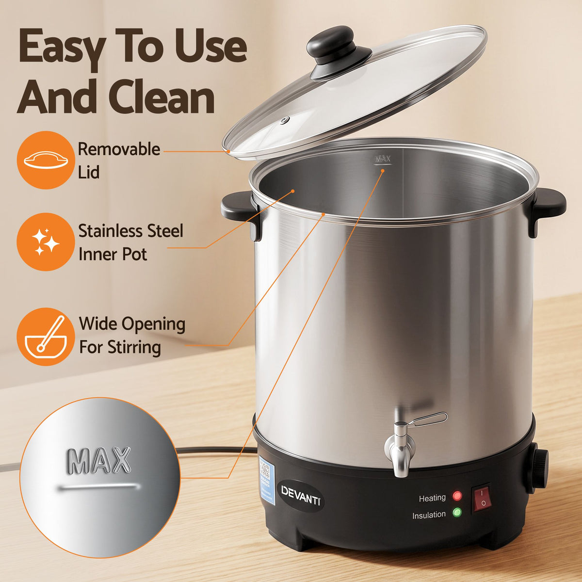 Devanti 16L Wax Melter Candle Making 1500W Melting Pot Furnace