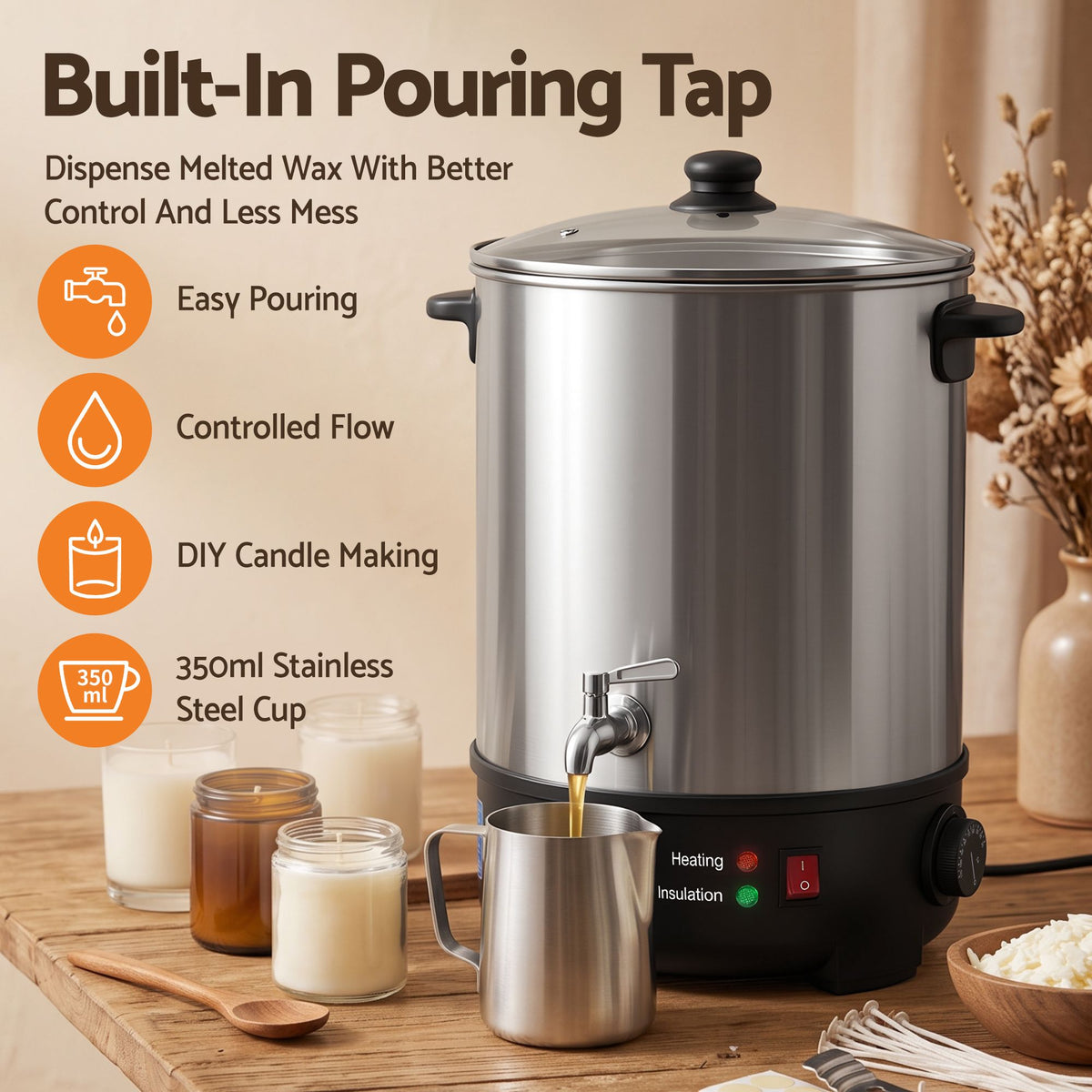 Devanti 16L Wax Melter Candle Making 1500W Melting Pot Furnace