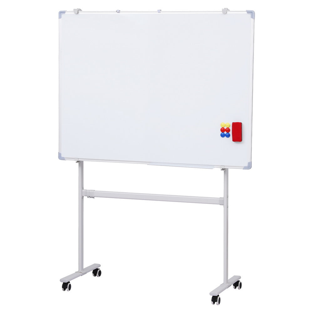 Desks: 90x120cm Standing Whiteboard with Wheels Magnetic Double-Sided Erase Board