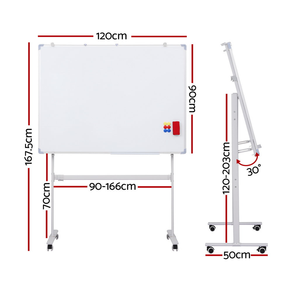 Desks: 90x120cm Standing Whiteboard with Wheels Magnetic Double-Sided Erase Board