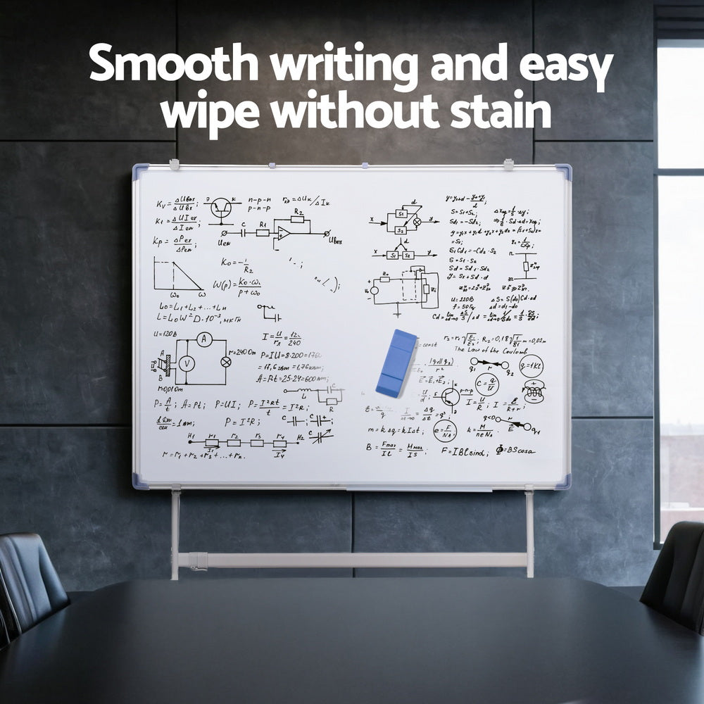 Desks: 90x120cm Standing Whiteboard with Wheels Magnetic Double-Sided Erase Board