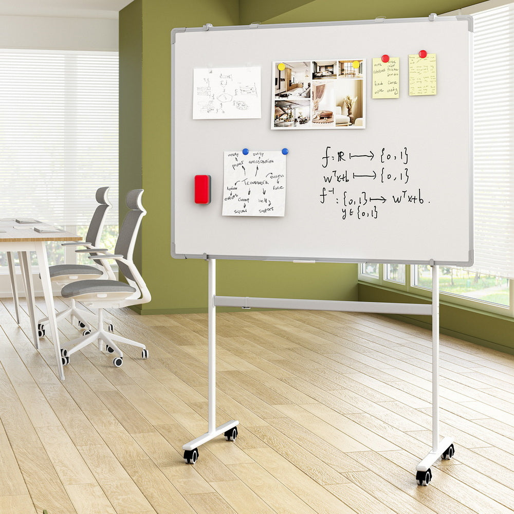 Desks: 90x120cm Standing Whiteboard with Wheels Magnetic Double-Sided Erase Board