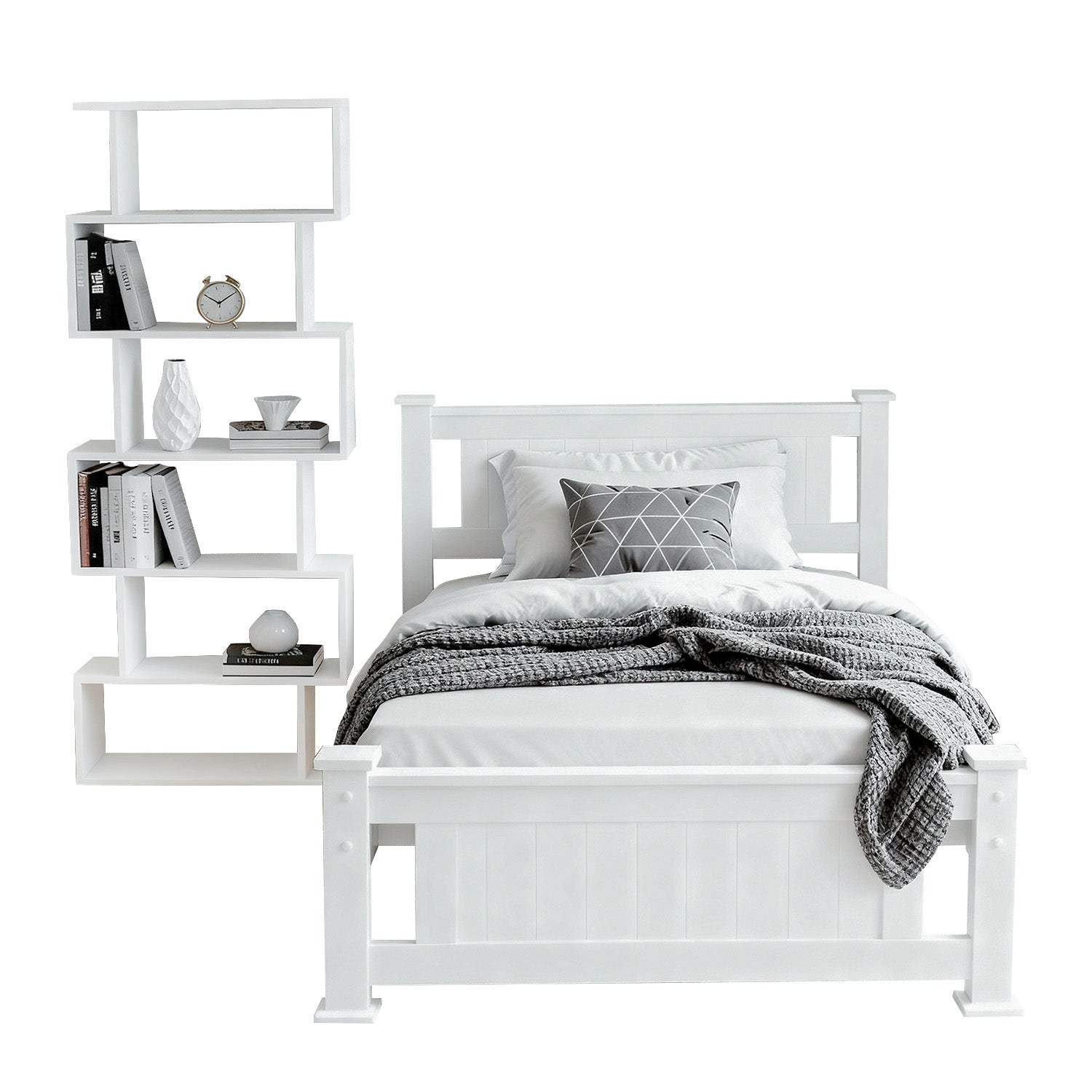 Beds & Bed Frames: Artiss King Single Bed Frame and Bookshelf