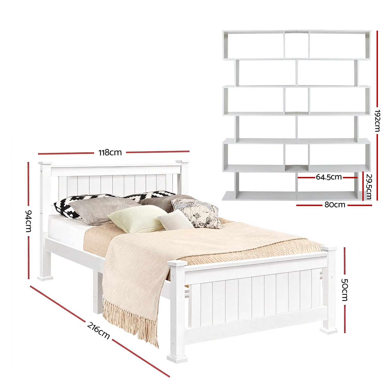 Beds & Bed Frames: Artiss King Single Bed Frame and Bookshelf
