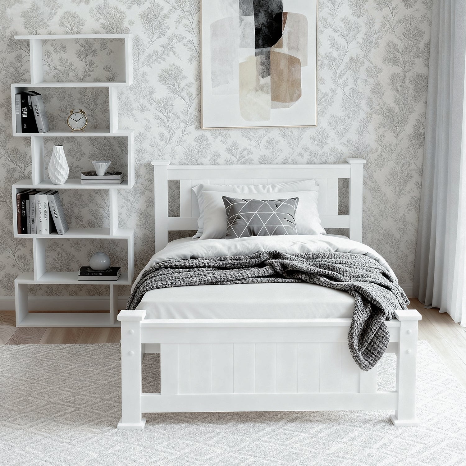 Beds & Bed Frames: Artiss King Single Bed Frame and Bookshelf