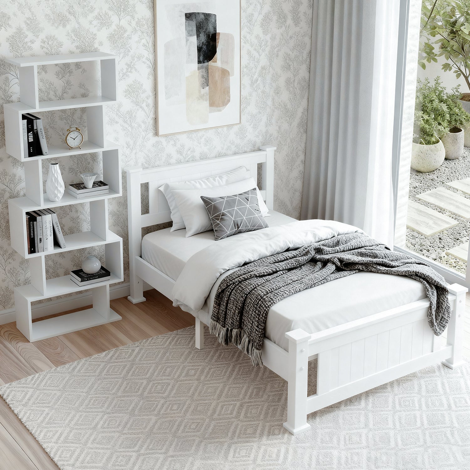 Beds & Bed Frames: Artiss King Single Bed Frame and Bookshelf