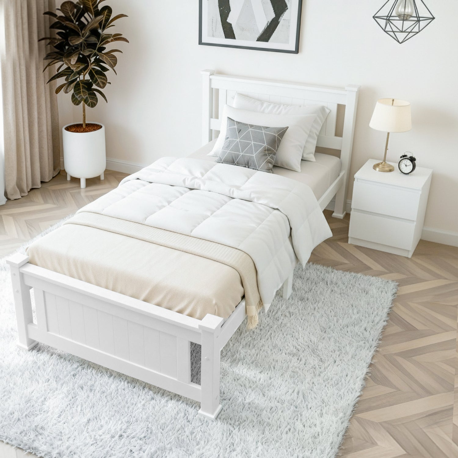 Beds & Bed Frames: Artiss King Single Bed Frame and Bedside Table