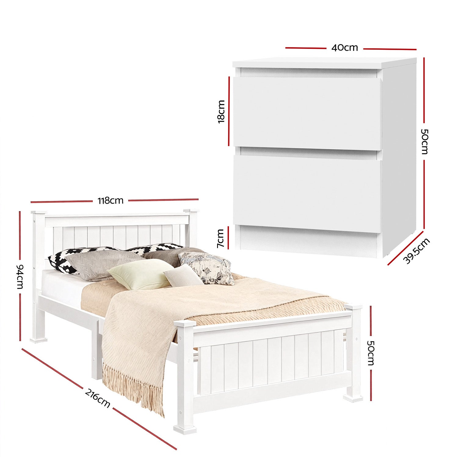 Beds & Bed Frames: Artiss King Single Bed Frame and Bedside Table
