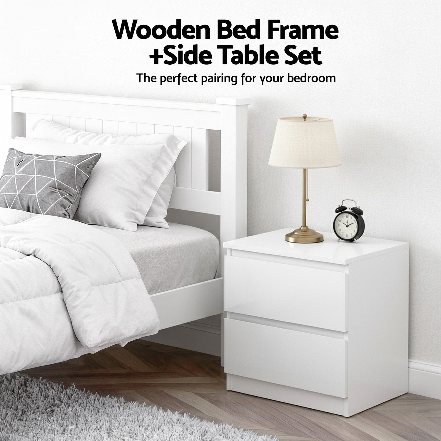 Beds & Bed Frames: Artiss King Single Bed Frame and Bedside Table