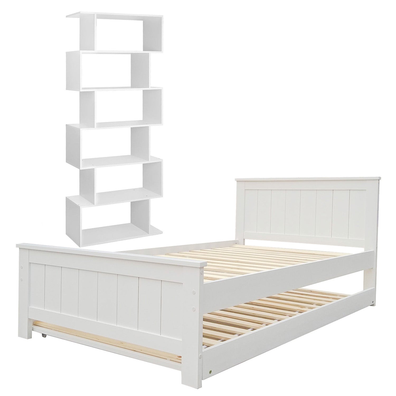 Beds & Bed Frames: Artiss Bed Frame King Single and Bookshelf