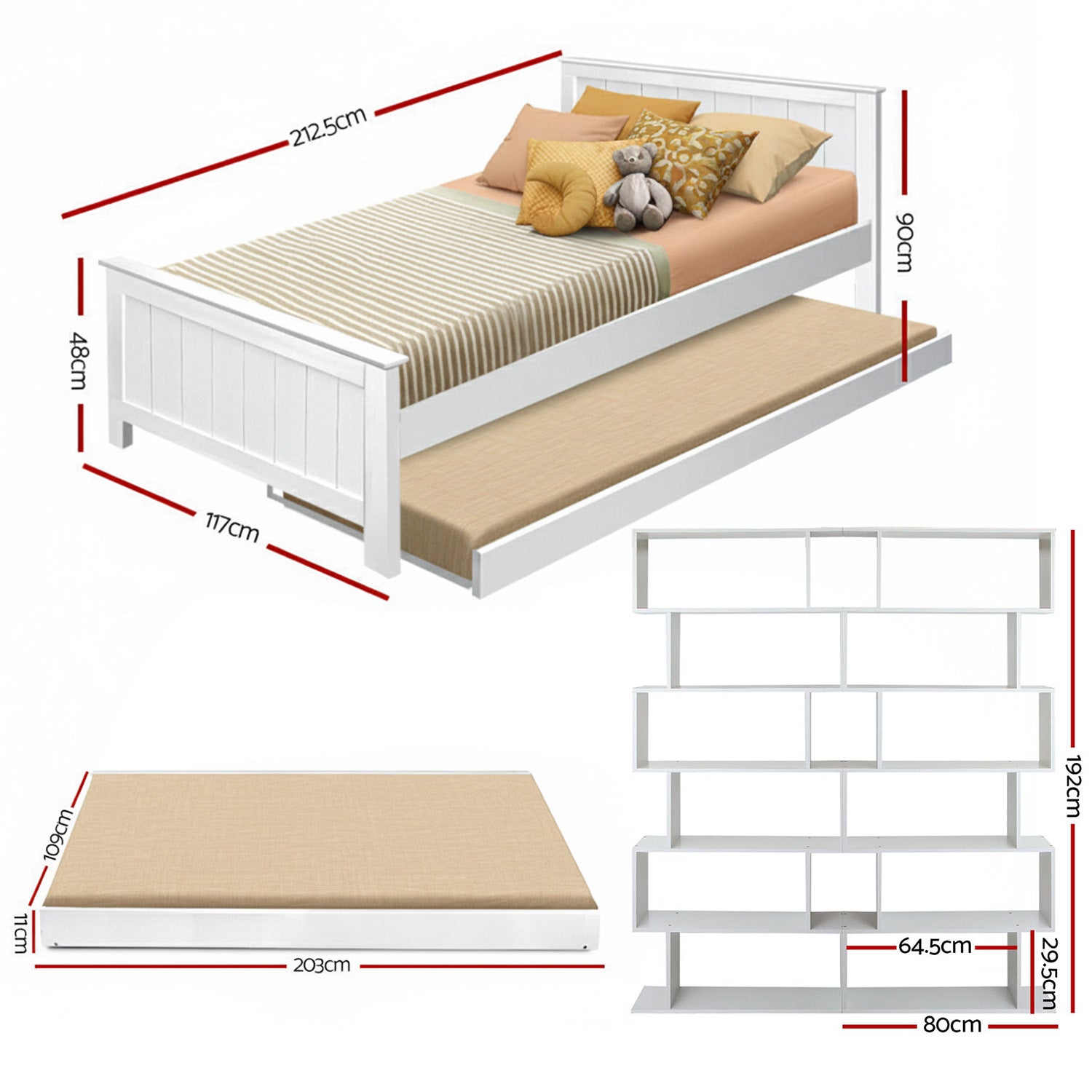 Beds & Bed Frames: Artiss Bed Frame King Single and Bookshelf