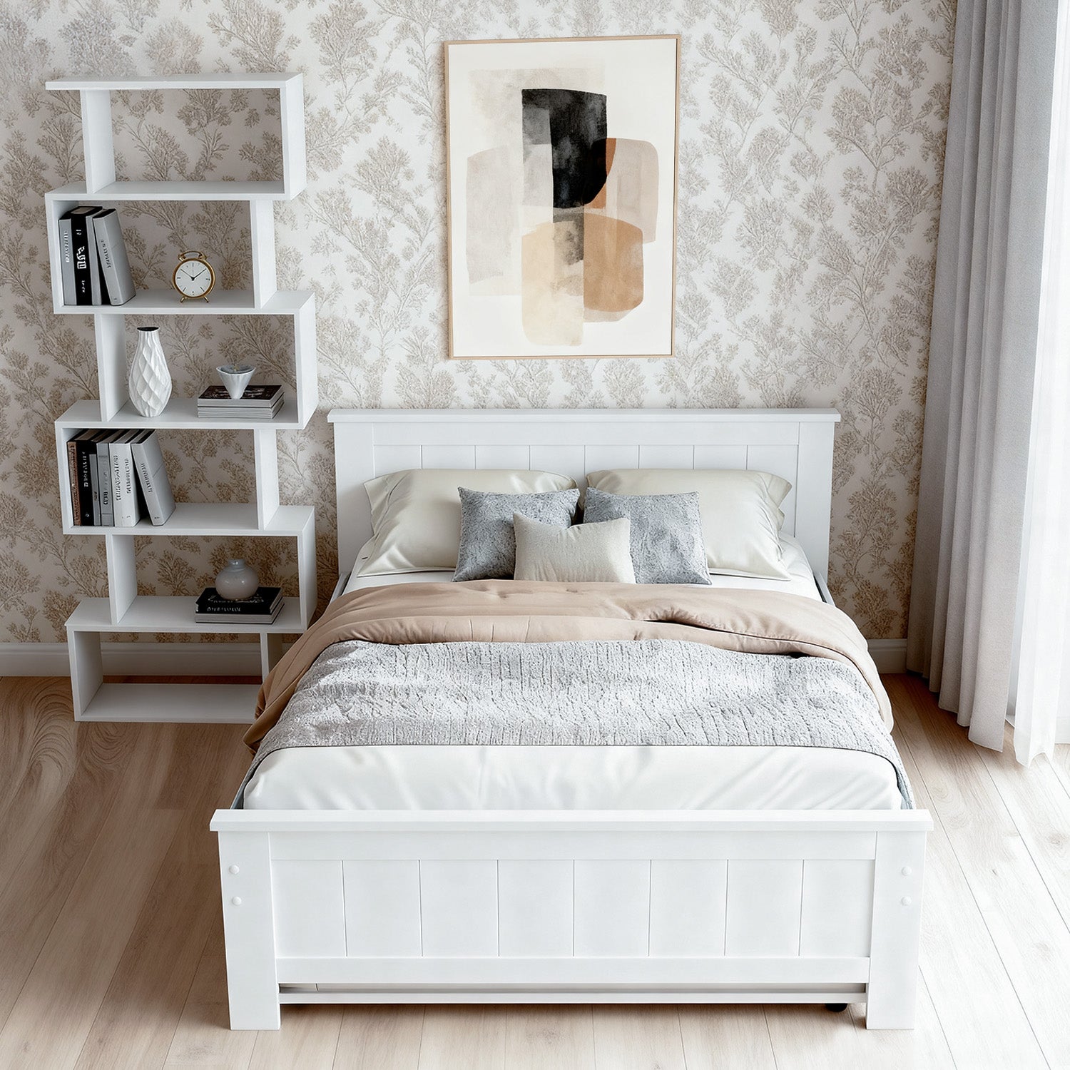 Beds & Bed Frames: Artiss Bed Frame King Single and Bookshelf