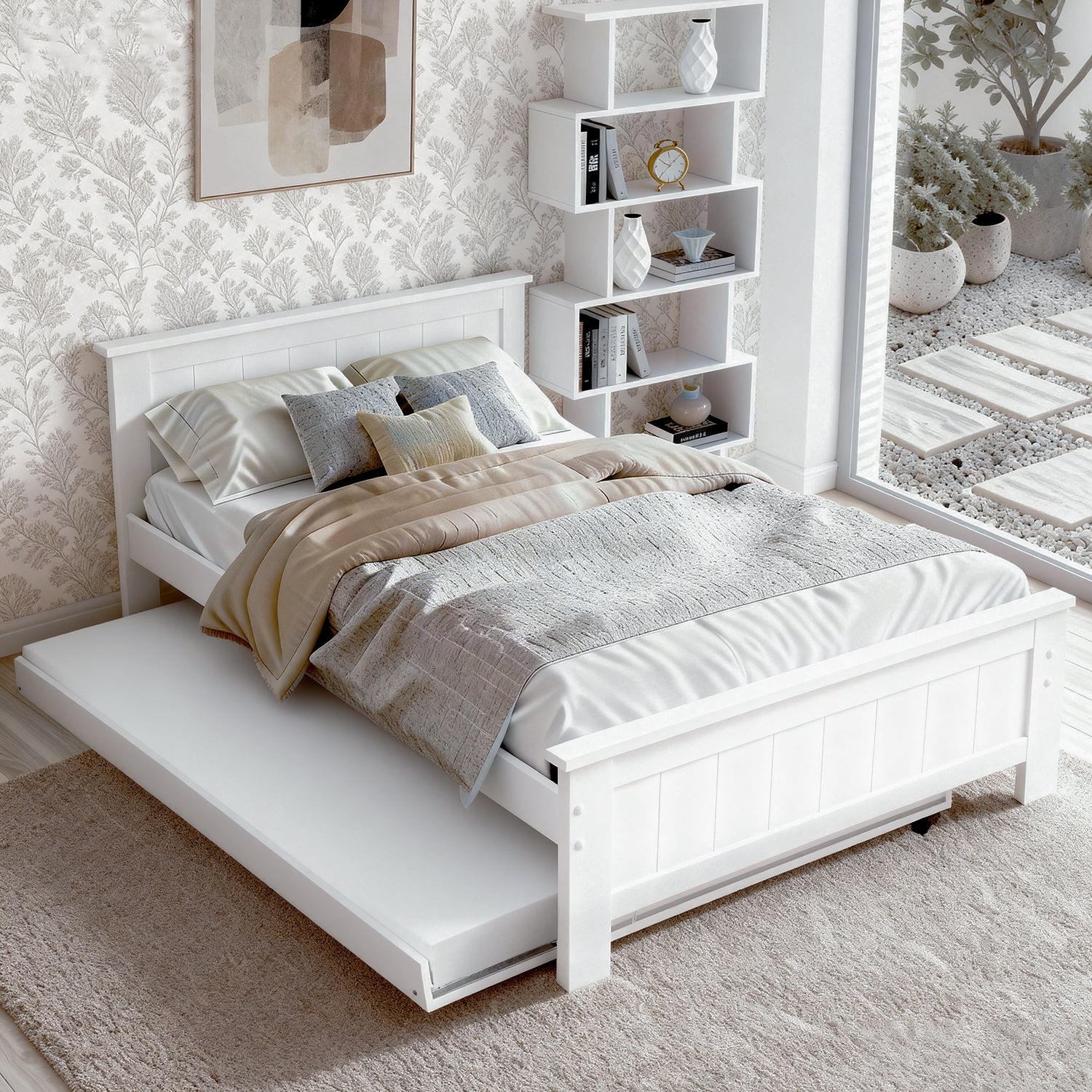 Beds & Bed Frames: Artiss Bed Frame King Single and Bookshelf