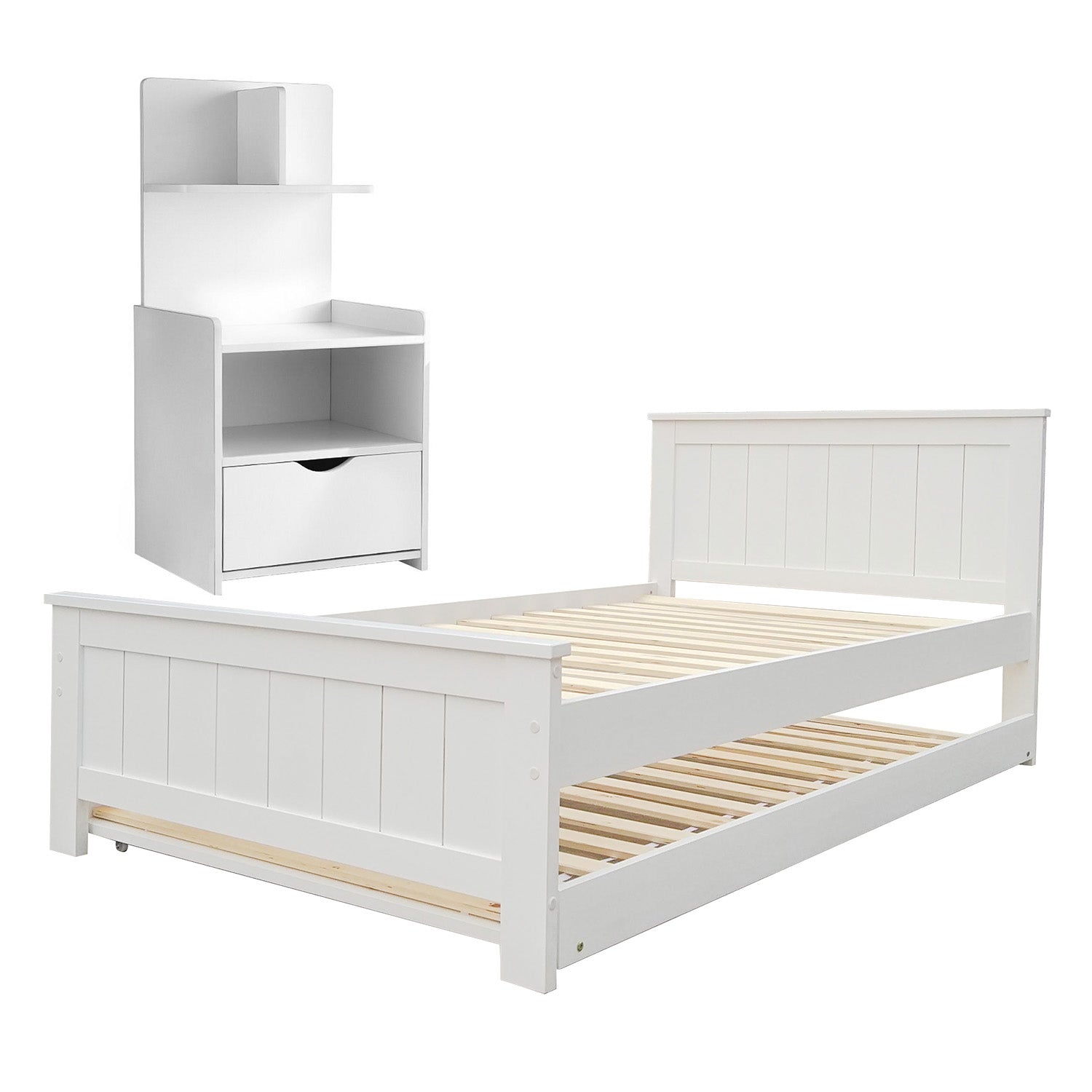 Beds & Bed Frames: Artiss King Single Bed Frame and Bedside Table White