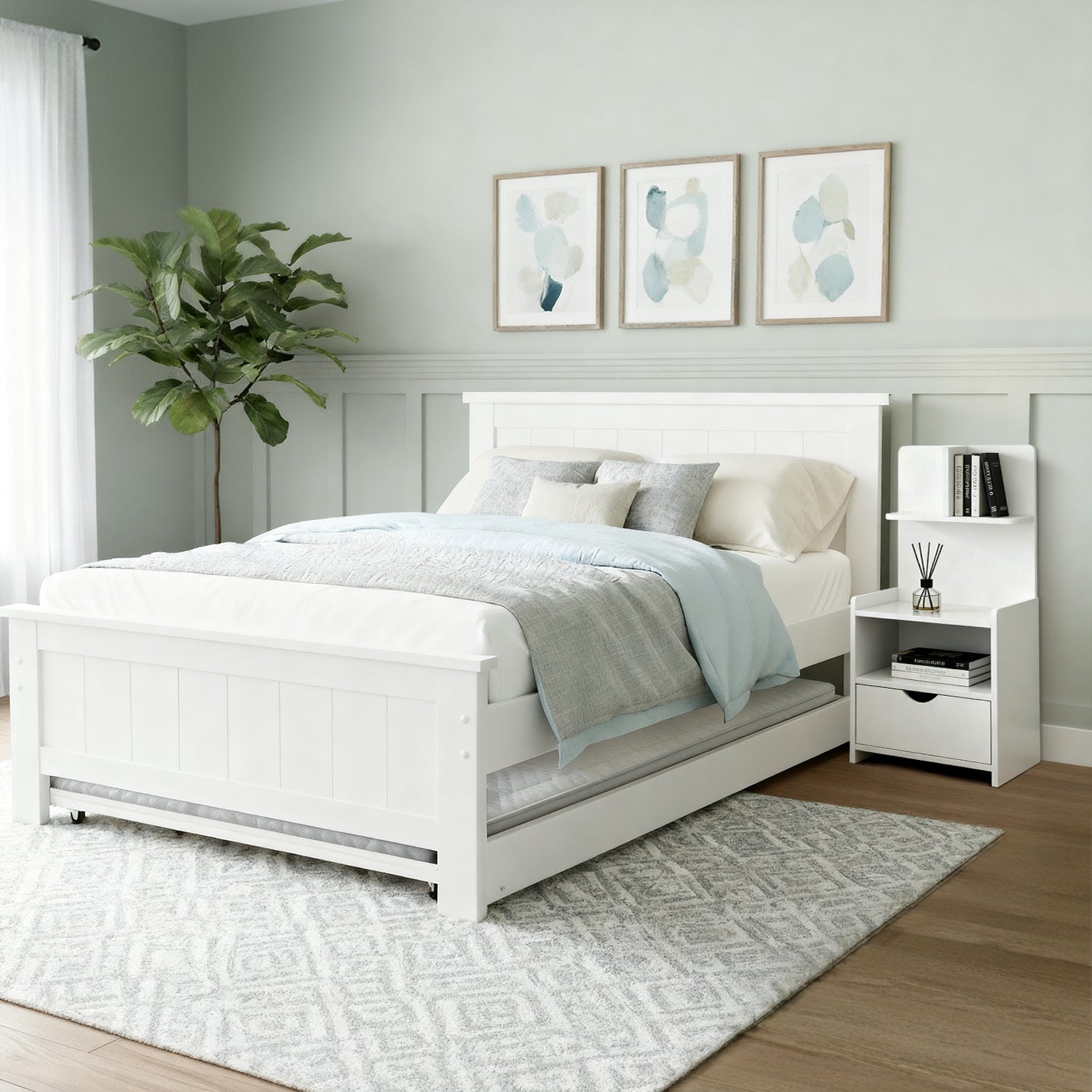 Beds & Bed Frames: Artiss King Single Bed Frame and Bedside Table White