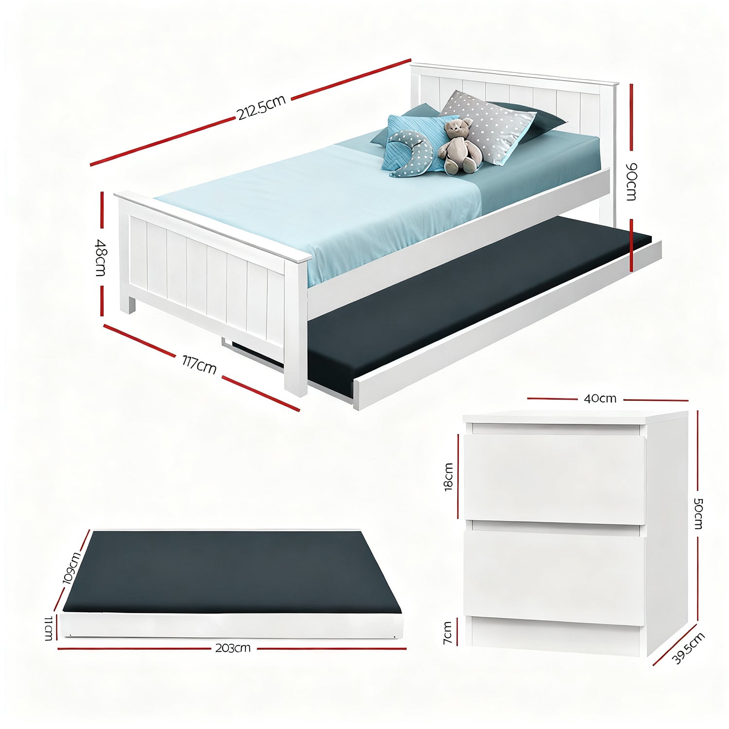 Beds & Bed Frames: Artiss King Single Bed Frame and Bedside Table