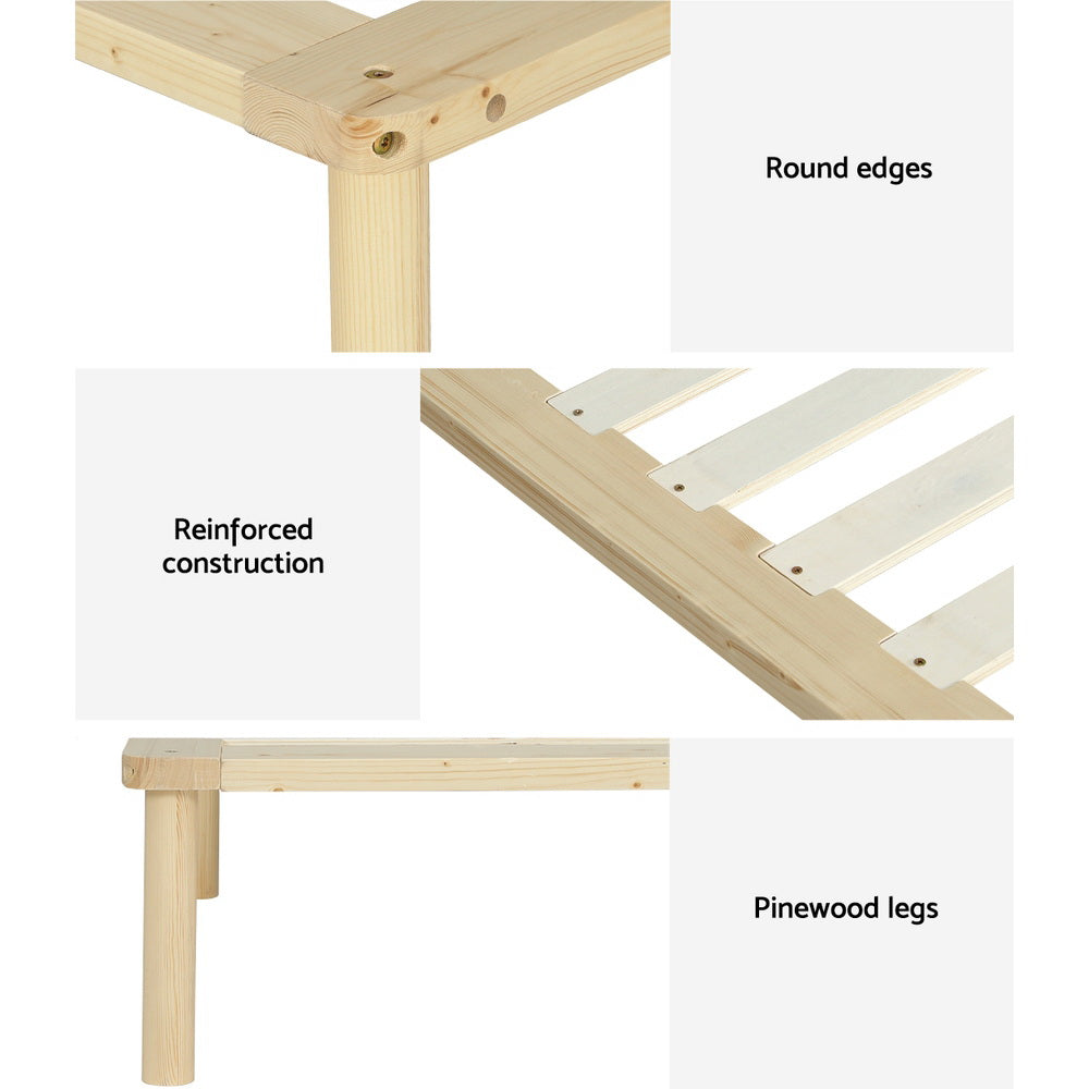 Beds & Bed Frames: Artiss Bed Frame King Size Wooden Base Mattress Platform Timber Pine AMBA