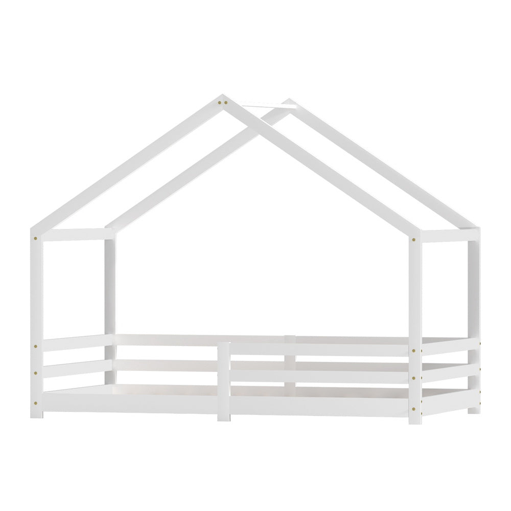 Kid's Beds & Bed Frames: Artiss Bed Frame Wooden Kids Single House Frame White AMOS
