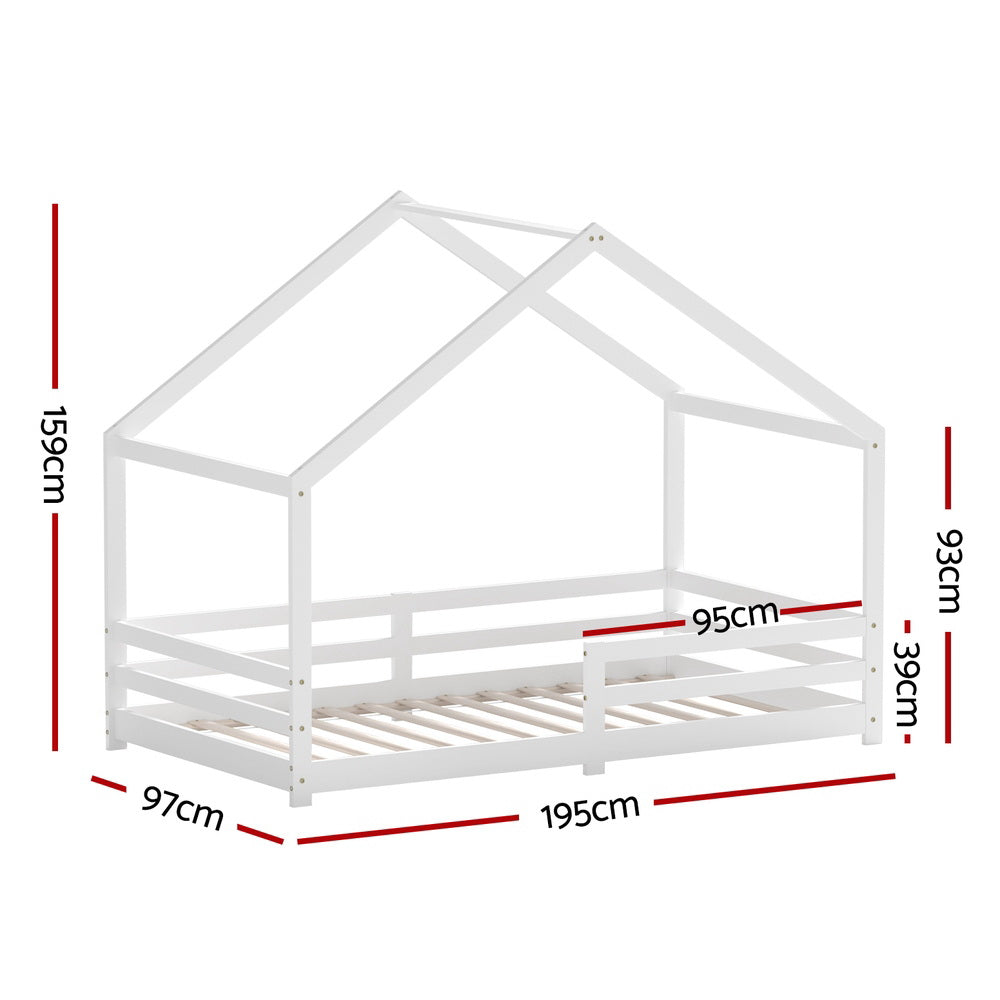 Kid's Beds & Bed Frames: Artiss Bed Frame Wooden Kids Single House Frame White AMOS