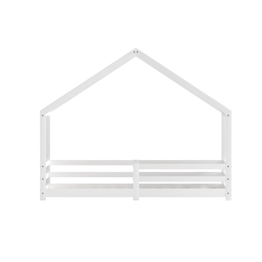 Kid's Beds & Bed Frames: Artiss Bed Frame Wooden Kids Single House Frame White AMOS
