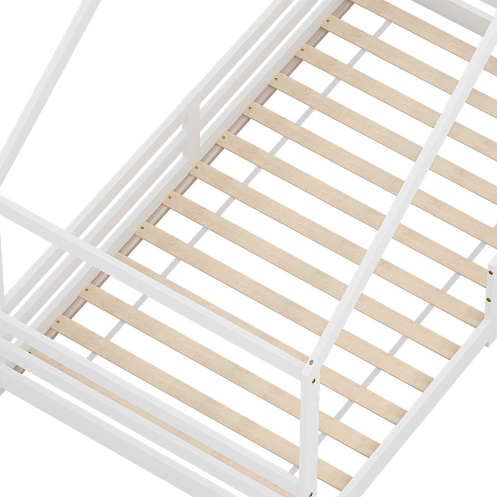 Kid's Beds & Bed Frames: Artiss Bed Frame Wooden Kids Single House Frame White AMOS