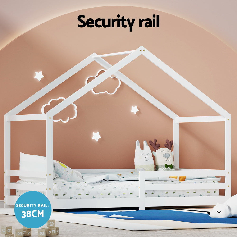 Kid's Beds & Bed Frames: Artiss Bed Frame Wooden Kids Single House Frame White AMOS