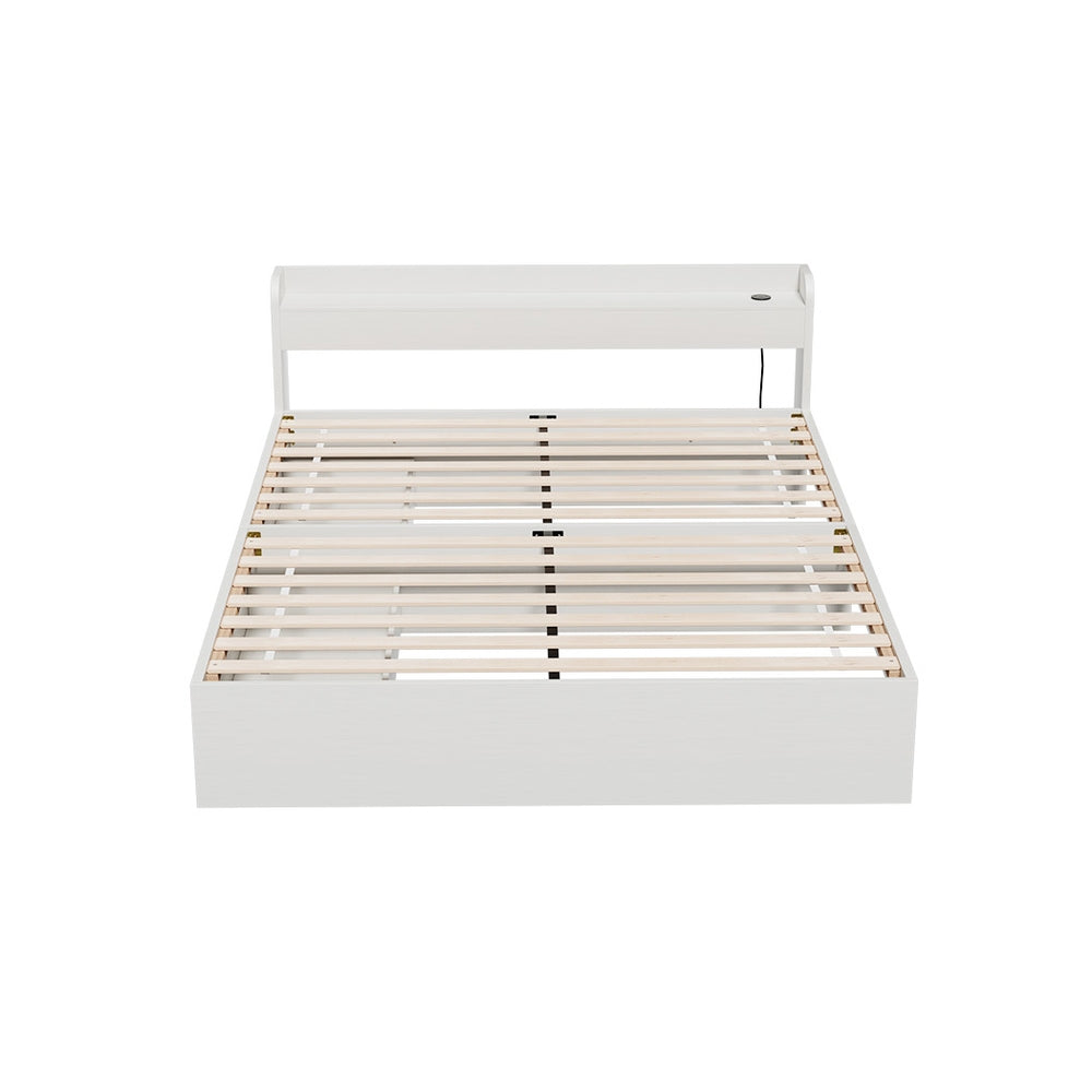 Beds & Bed Frames: Artiss Bed Frame Double Size Mattress Base wtih Charging Ports 2 Storage Drawers