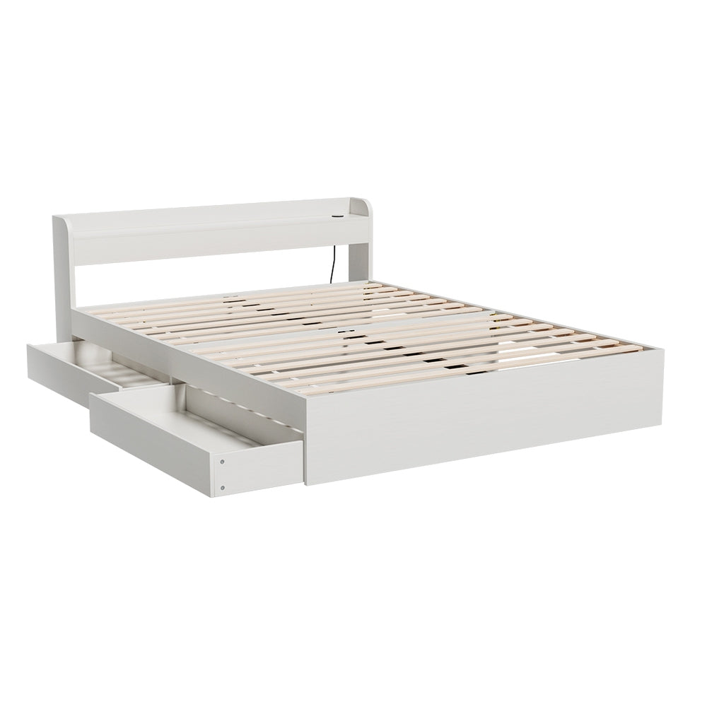 Beds & Bed Frames: Artiss Bed Frame Queen Size Mattress Base wtih Charging Ports 2 Storage Drawers