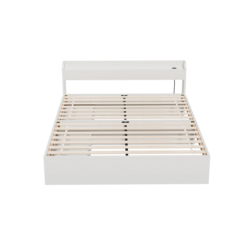 Beds & Bed Frames: Artiss Bed Frame Queen Size Mattress Base wtih Charging Ports 2 Storage Drawers