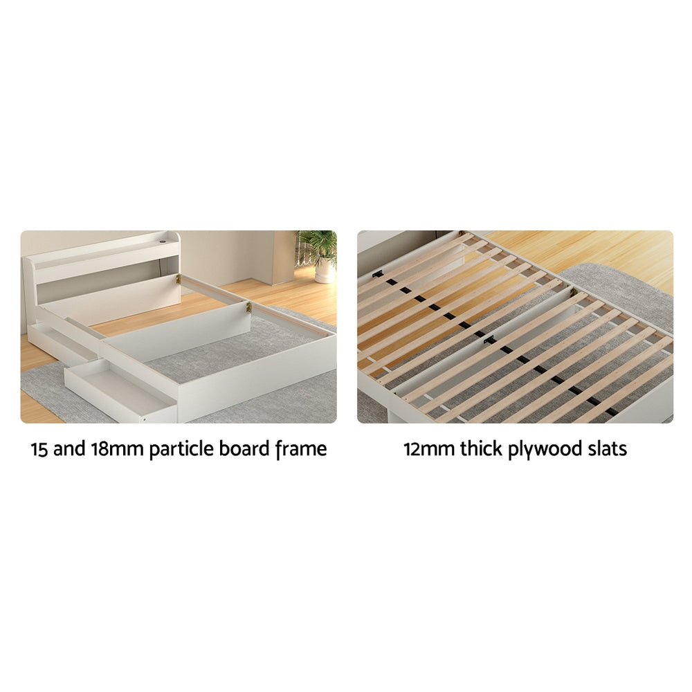 Beds & Bed Frames: Artiss Bed Frame Queen Size Mattress Base wtih Charging Ports 2 Storage Drawers