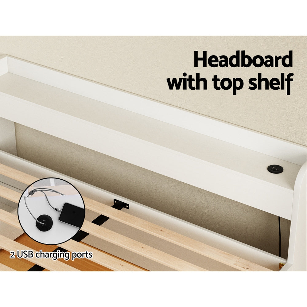 Beds & Bed Frames: Artiss Bed Frame Queen Size Mattress Base wtih Charging Ports 2 Storage Drawers
