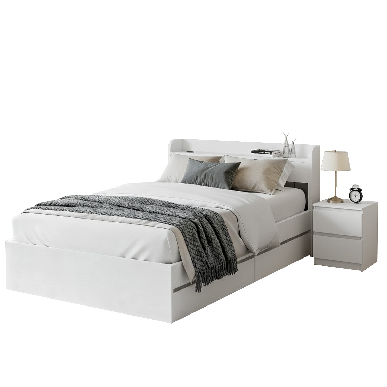Beds & Bed Frames: Artiss Single Bed Frame and Bedside Table