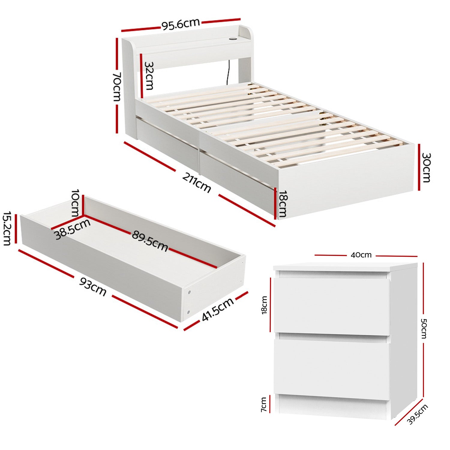 Beds & Bed Frames: Artiss Single Bed Frame and Bedside Table