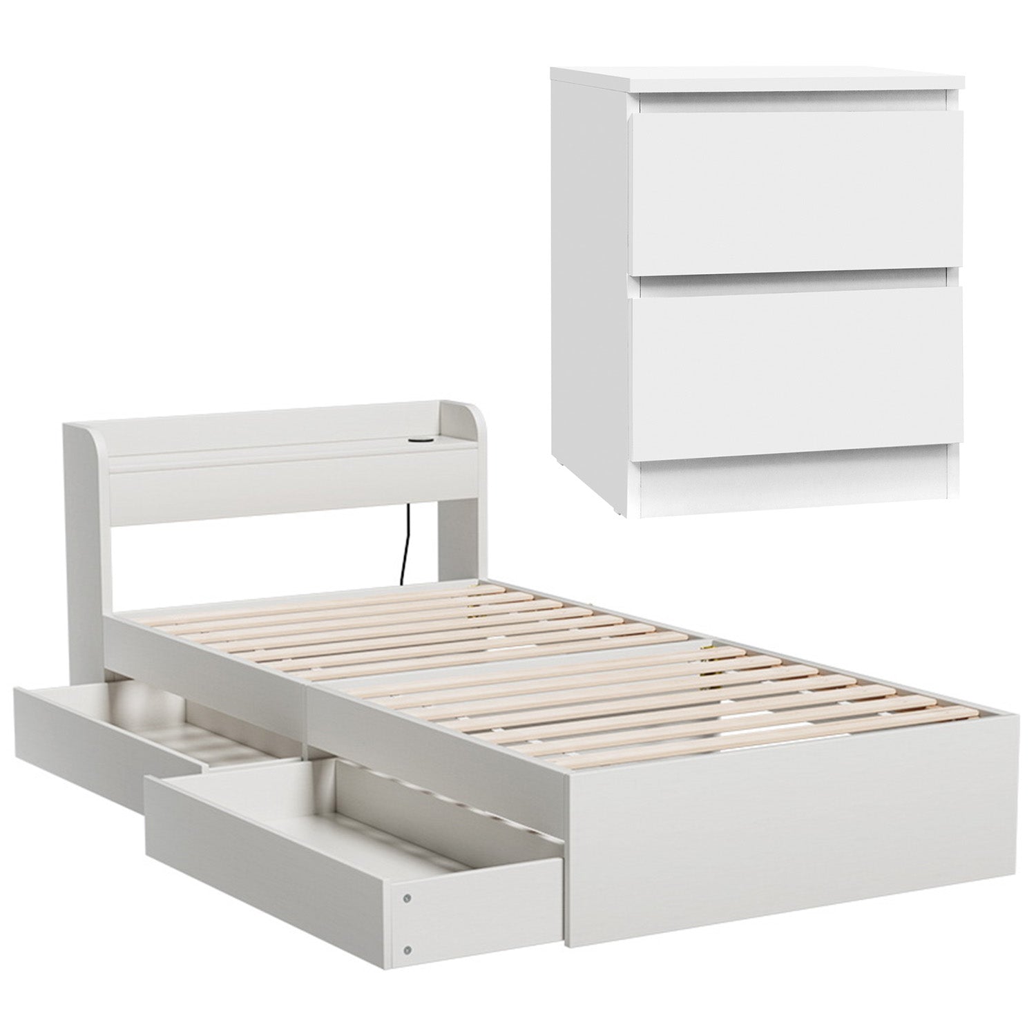Beds & Bed Frames: Artiss Single Bed Frame and Bedside Table
