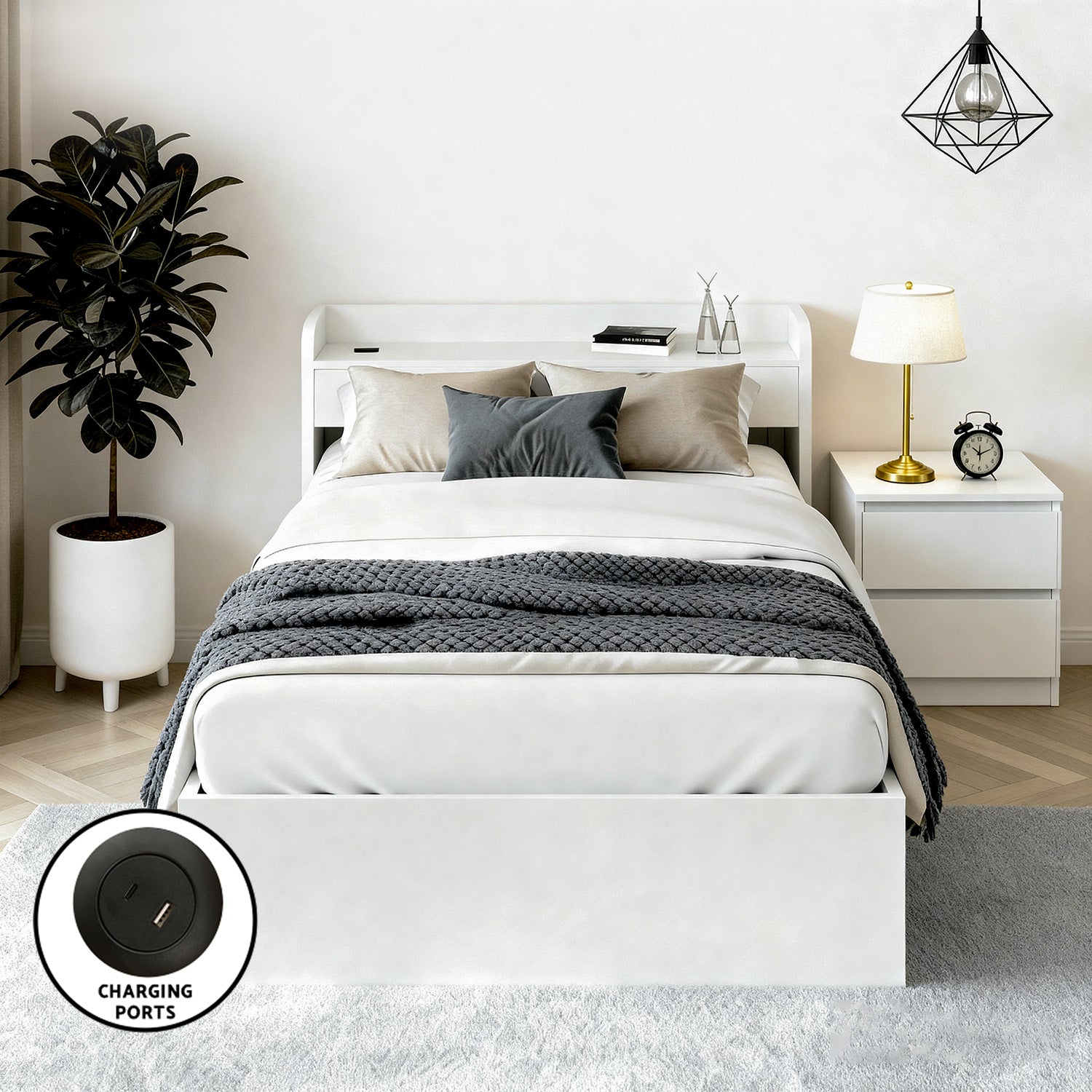 Beds & Bed Frames: Artiss Single Bed Frame and Bedside Table