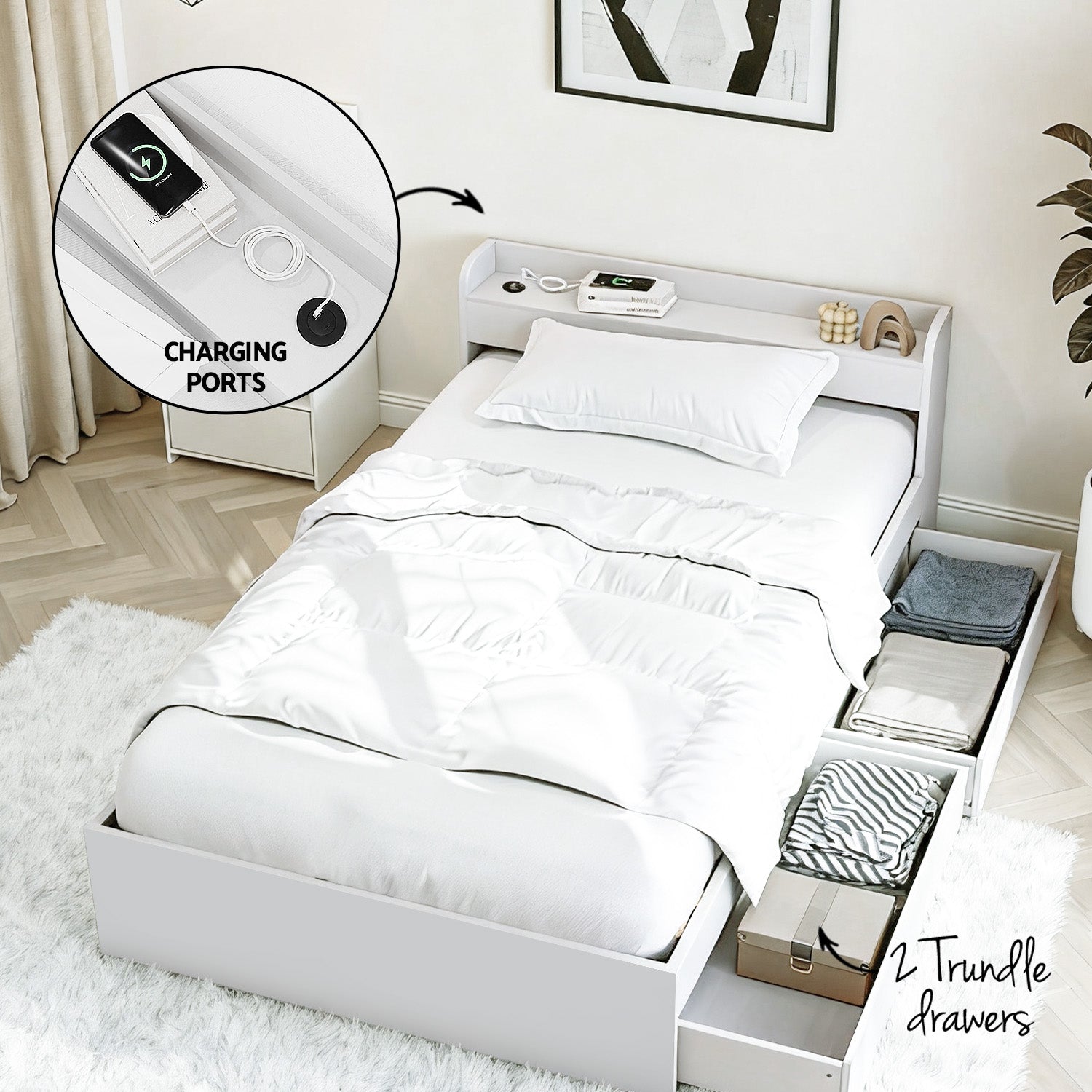Beds & Bed Frames: Artiss Single Bed Frame and Bedside Table