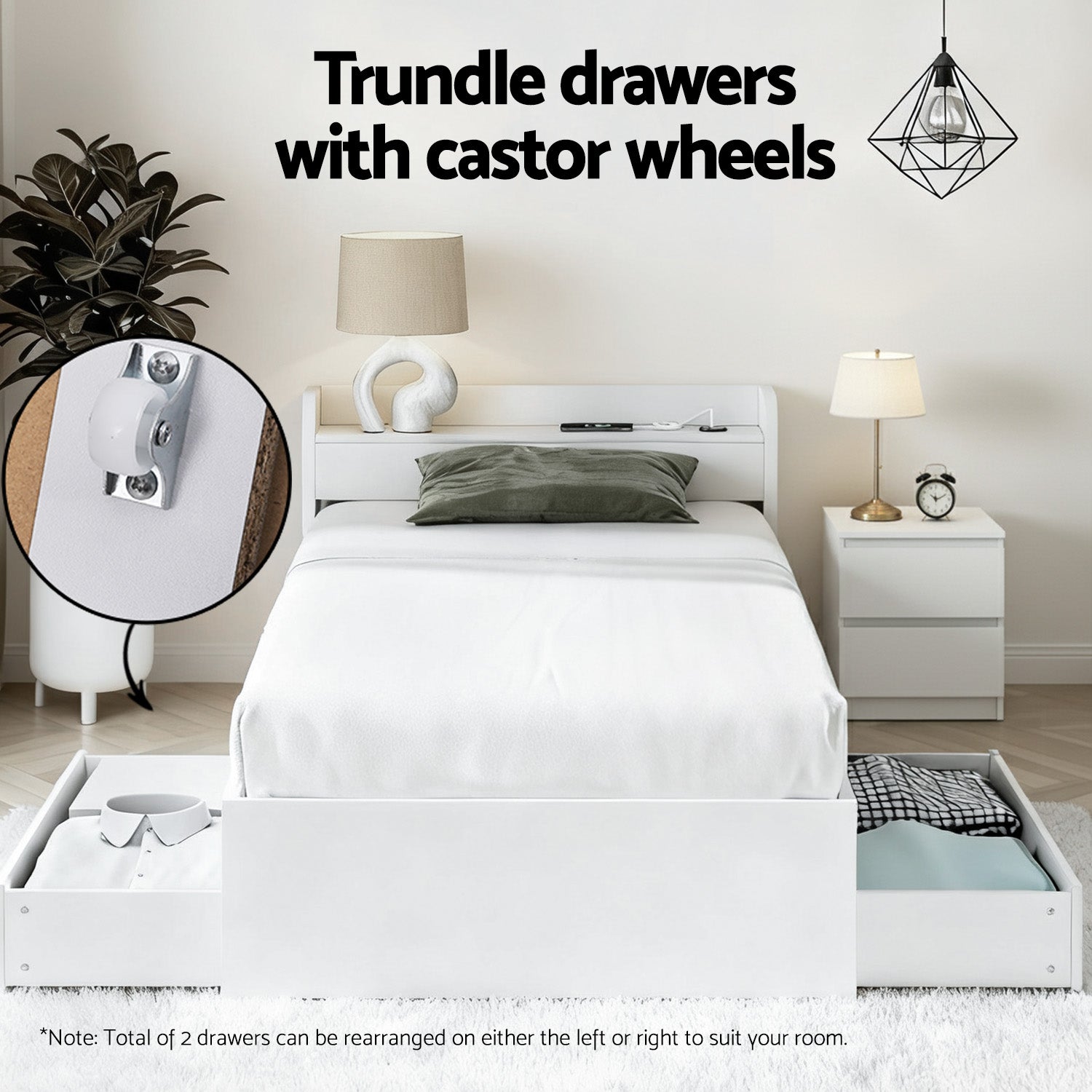 Beds & Bed Frames: Artiss Single Bed Frame and Bedside Table