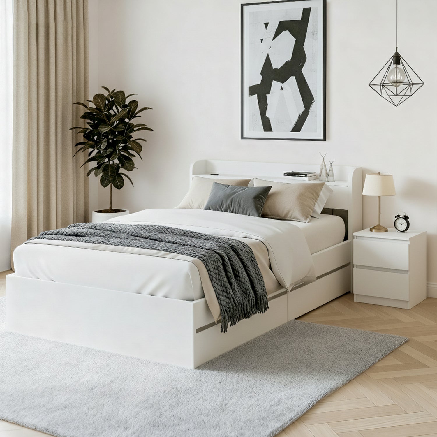Beds & Bed Frames: Artiss Single Bed Frame and Bedside Table