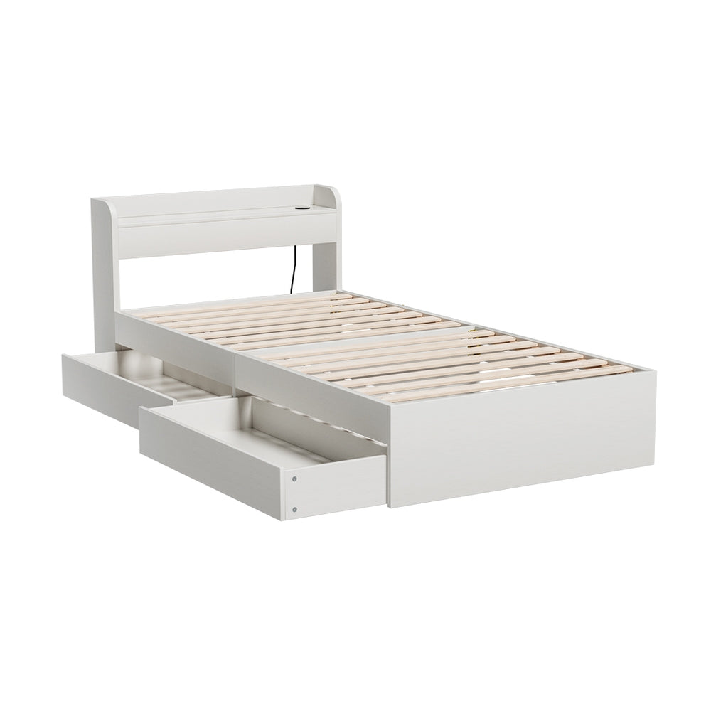Beds & Bed Frames: Artiss Bed Frame Single Size Mattress Base wtih Charging Ports 2 Storage Drawers