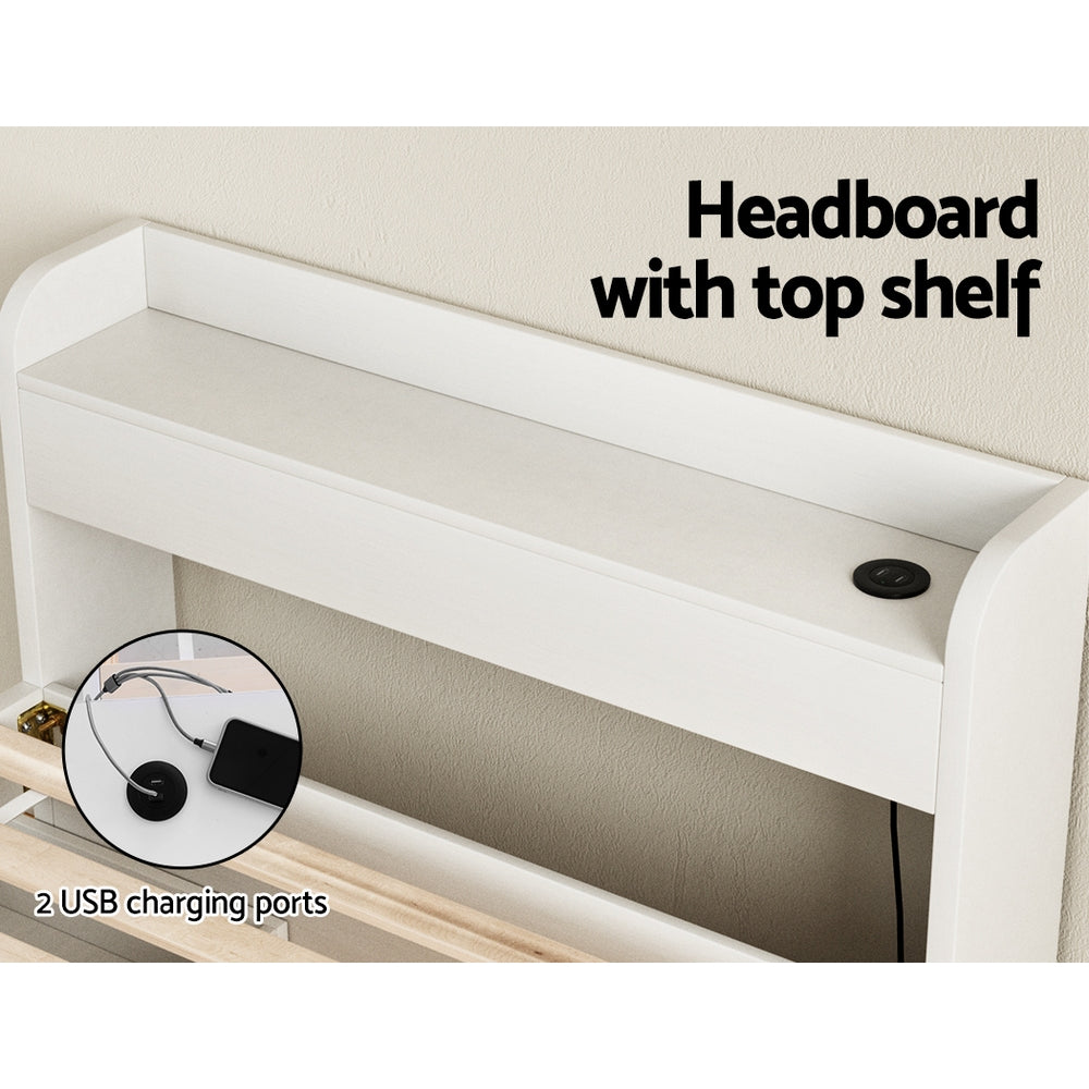 Beds & Bed Frames: Artiss Bed Frame Single Size Mattress Base wtih Charging Ports 2 Storage Drawers