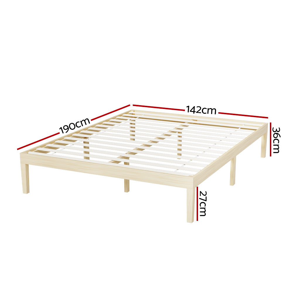 Beds & Bed Frames: Artiss Bed Frame Double Size Wooden Base Mattress Platform Timber Pine BRUNO