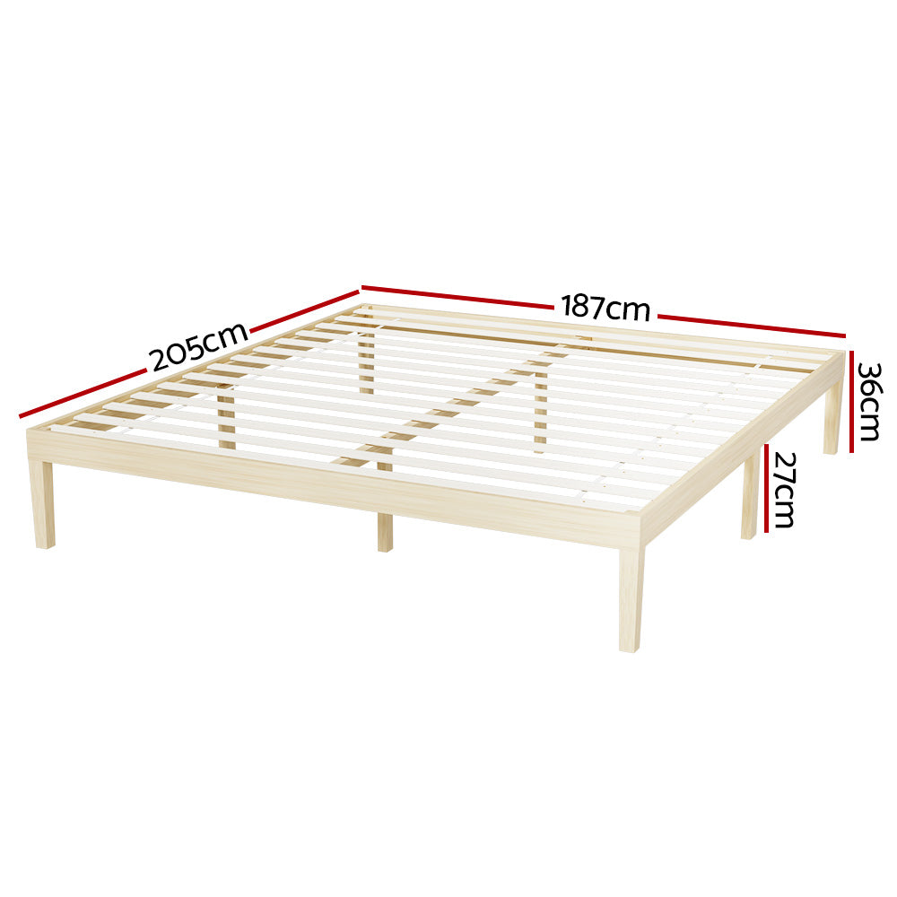 Beds & Bed Frames: Artiss Bed Frame King Size Wooden Base Mattress Platform Timber Pine BRUNO