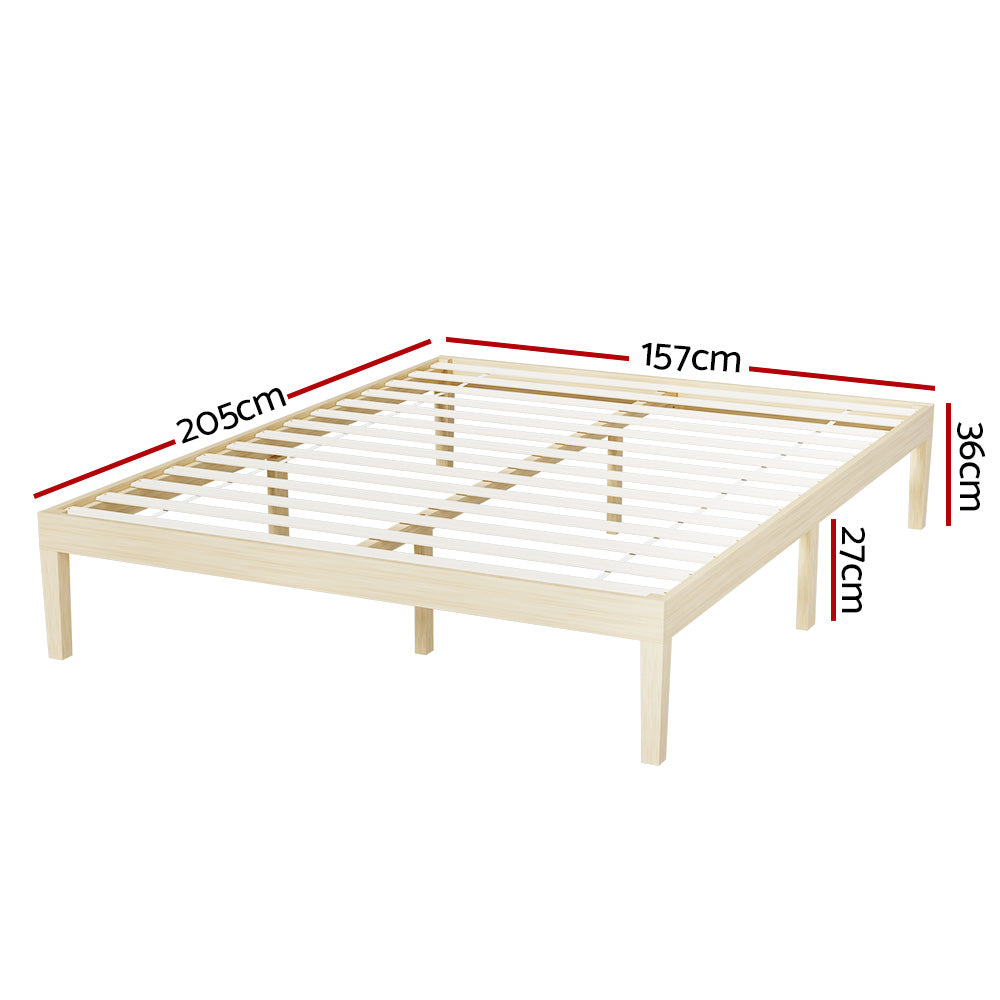 Beds & Bed Frames: Artiss Bed Frame Queen Size Wooden Base Mattress Platform Timber Pine BRUNO